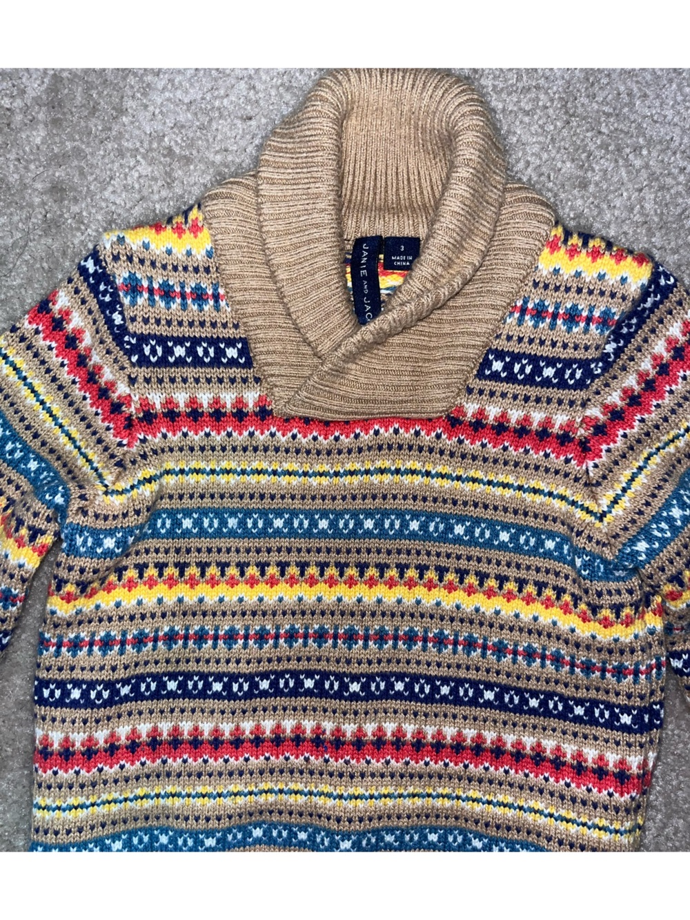 Janie and Jaco Fair Isle Knit Shawl Sweater - Tan Multi